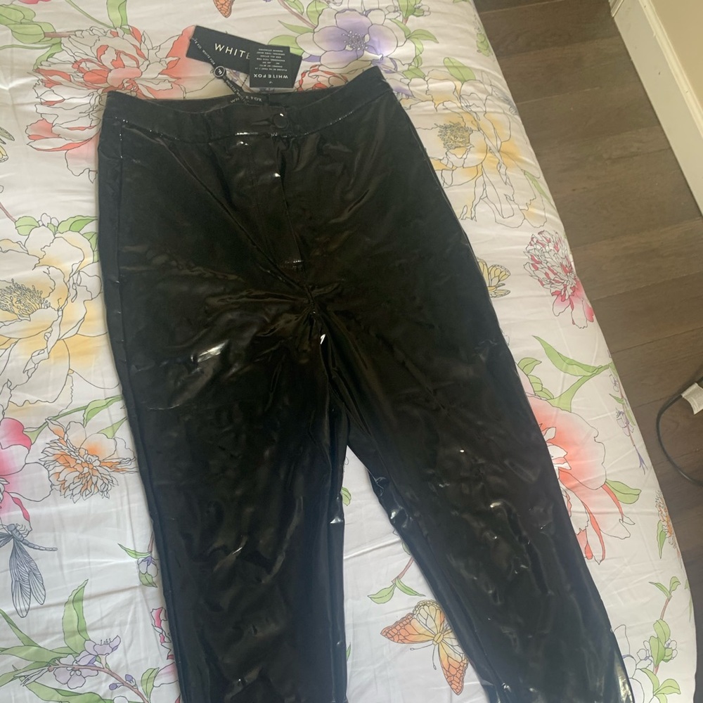 white fox black leather leggings